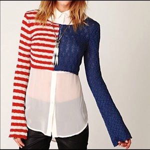 NWOT Free People knit crop American flag sweater